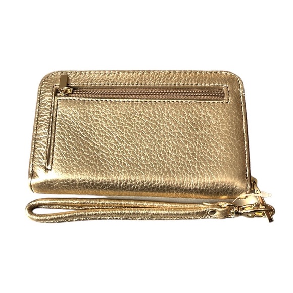 Fossil Metallic Pebble Leather Zip Around Wallet Wristlet Gold - Picture 7 of 7